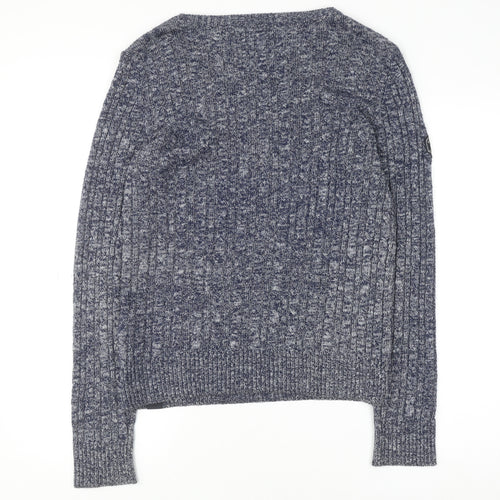 Superdry Women's Blue Cable-Knit Crew Neck Jumper Medium