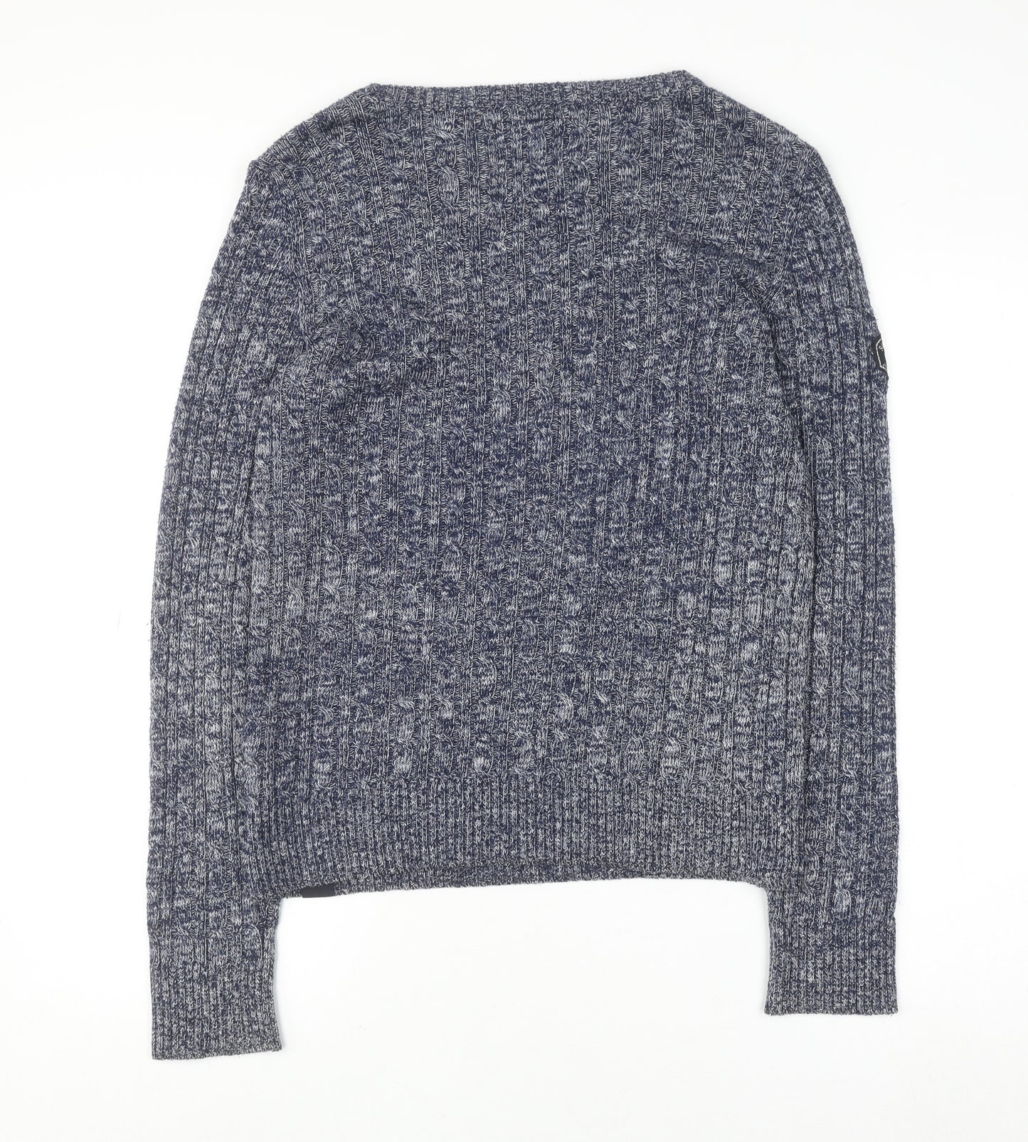 Superdry Women's Blue Cable-Knit Crew Neck Jumper Medium