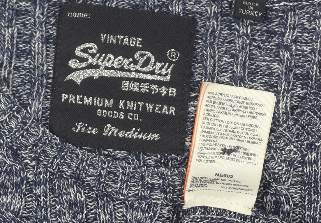 Superdry Women's Blue Cable-Knit Crew Neck Jumper Medium