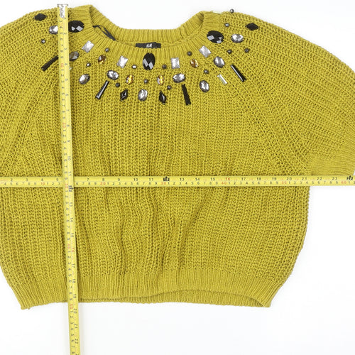 H&M Women's Yellow Beaded Knit Cropped Sweater Size L