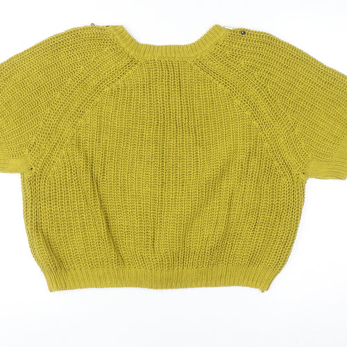 H&M Women's Yellow Beaded Knit Cropped Sweater Size L