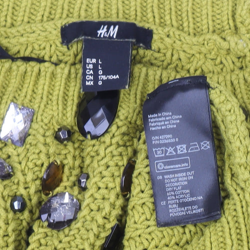 H&M Women's Yellow Beaded Knit Cropped Sweater Size L
