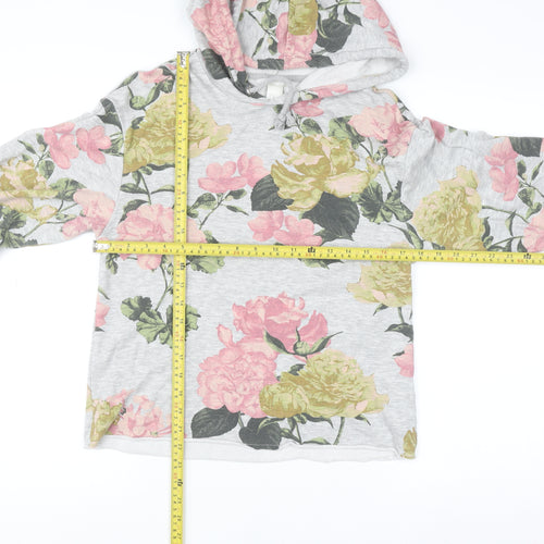 H&M Womens Grey Floral Pullover Hoodie XS Cotton Blend