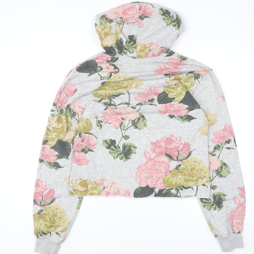 H&M Womens Grey Floral Pullover Hoodie XS Cotton Blend