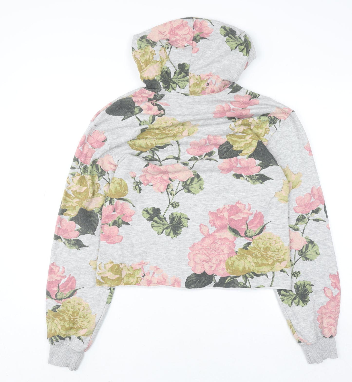 H&M Womens Grey Floral Pullover Hoodie XS Cotton Blend