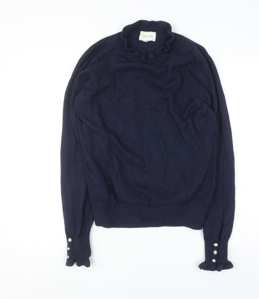 Joules Women’s Blue Mock Neck Cotton Wool Blend Pullover Jumper UK 12