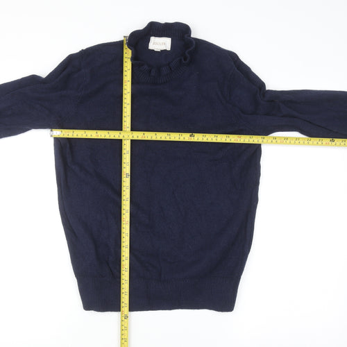 Joules Women’s Blue Mock Neck Cotton Wool Blend Pullover Jumper UK 12