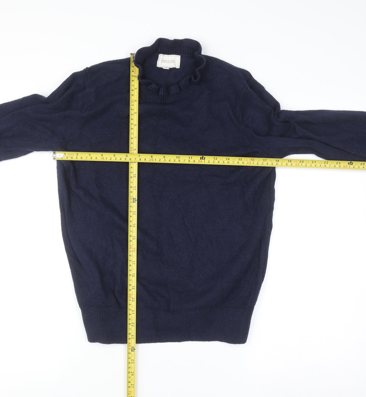 Joules Women’s Blue Mock Neck Cotton Wool Blend Pullover Jumper UK 12