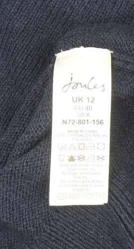 Joules Women’s Blue Mock Neck Cotton Wool Blend Pullover Jumper UK 12