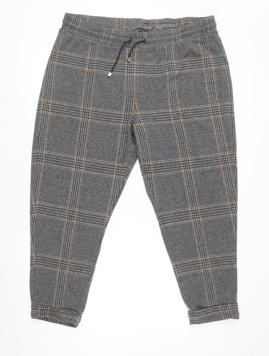 Marks and Spencer Womens Grey Check Tapered Trousers Size 20