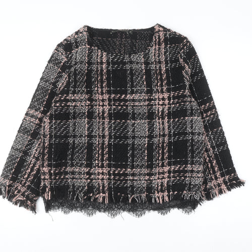 Zara Women Black Check Tweed Pullover Jumper Size L