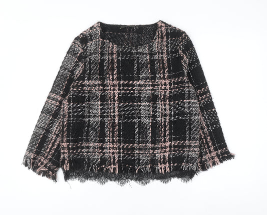 Zara Women Black Check Tweed Pullover Jumper Size L