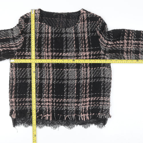 Zara Women Black Check Tweed Pullover Jumper Size L