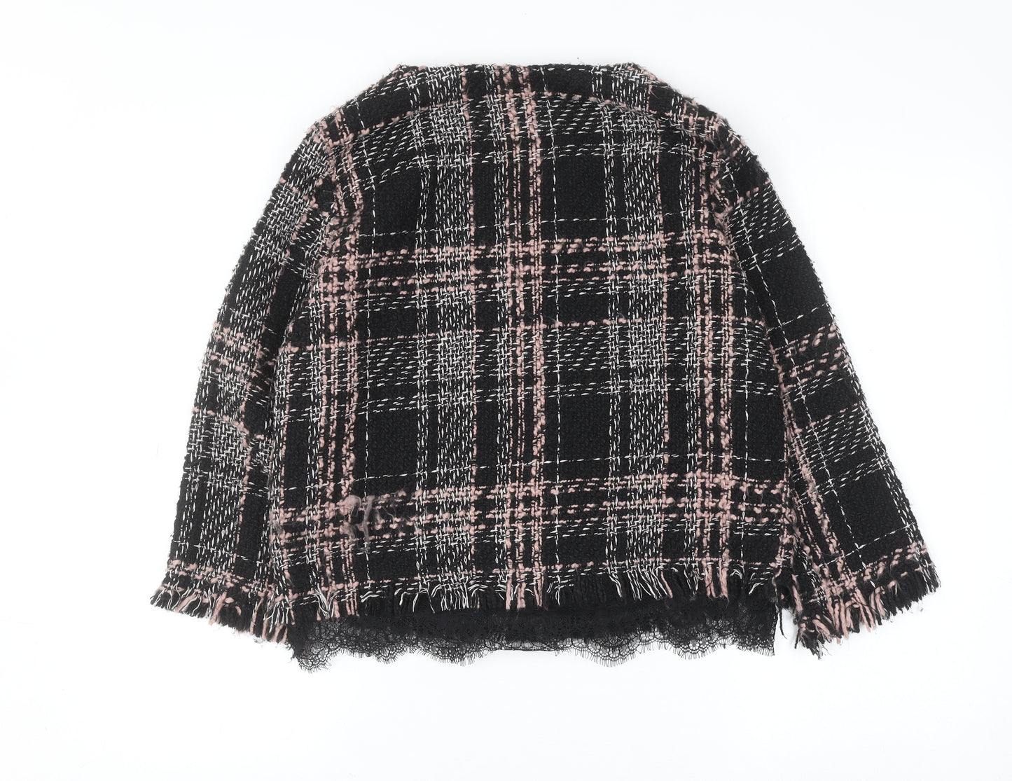 Zara Women Black Check Tweed Pullover Jumper Size L