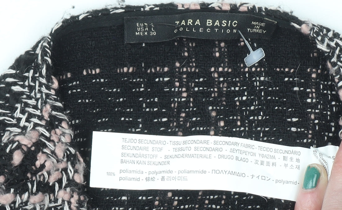 Zara Women Black Check Tweed Pullover Jumper Size L