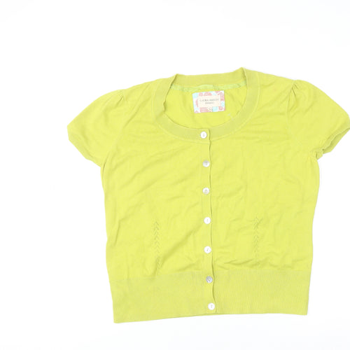 Laura Ashley Women Green Cropped Button-Up Short Sleeve Top Size 14