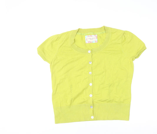 Laura Ashley Women Green Cropped Button-Up Short Sleeve Top Size 14
