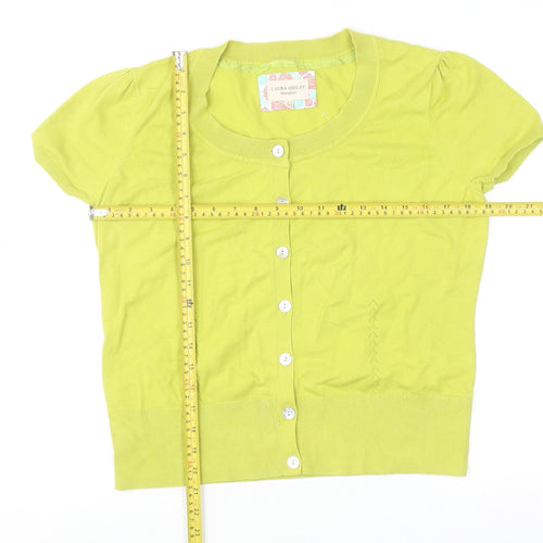 Laura Ashley Women Green Cropped Button-Up Short Sleeve Top Size 14