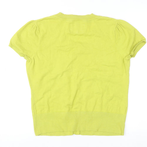Laura Ashley Women Green Cropped Button-Up Short Sleeve Top Size 14