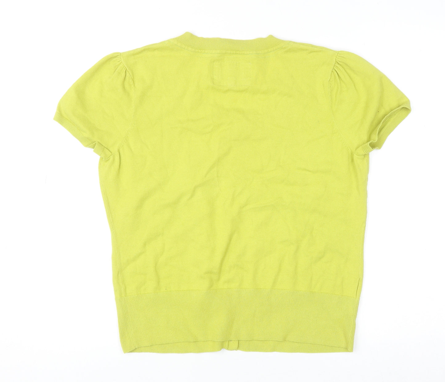 Laura Ashley Women Green Cropped Button-Up Short Sleeve Top Size 14