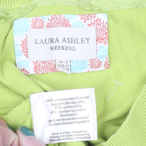 Laura Ashley Women Green Cropped Button-Up Short Sleeve Top Size 14