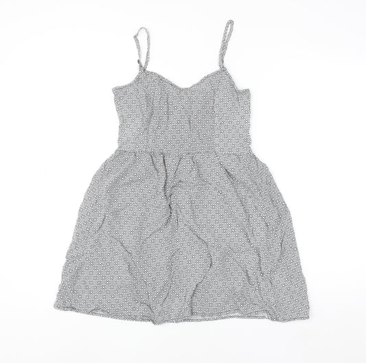 H&M Women’s Black Geometric Viscose Camisole Top Size 8