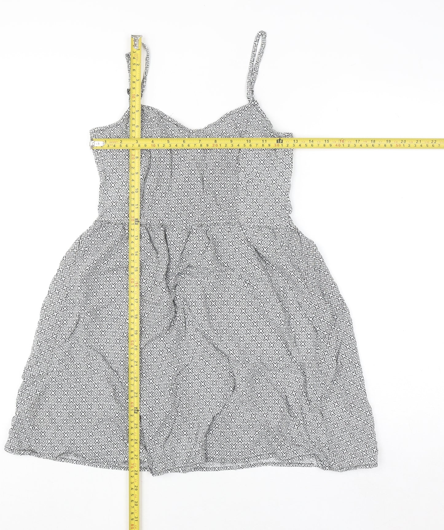 H&M Women’s Black Geometric Viscose Camisole Top Size 8