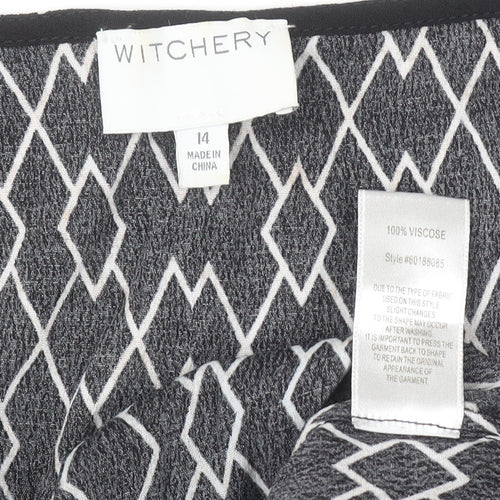 Witchery Women's Black Geometric Viscose Sleeveless Tank Top Size 14