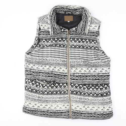 River Island Women's Black Aztec Knit Zip Waistcoat Size 14
