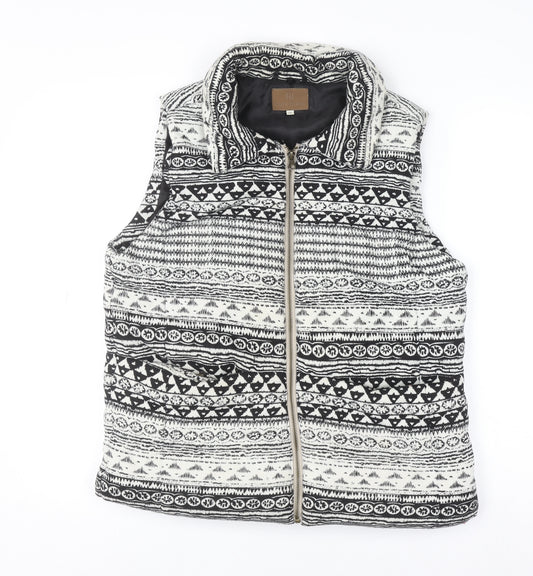 River Island Women's Black Aztec Knit Zip Waistcoat Size 14