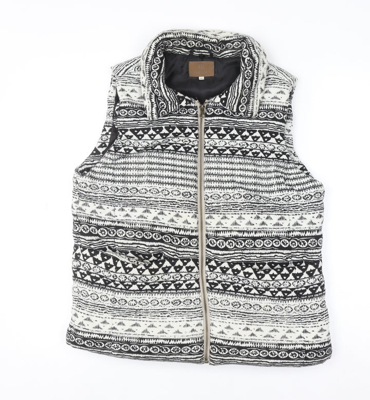 River Island Women's Black Aztec Knit Zip Waistcoat Size 14