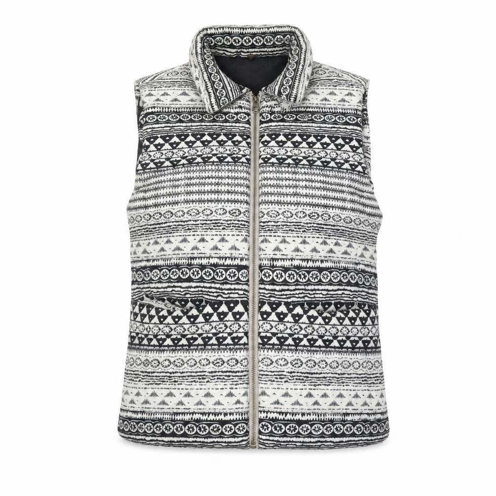 Front view of River Island Women's Black Aztec Knit Zip Waistcoat, size 14