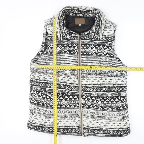 River Island Women's Black Aztec Knit Zip Waistcoat Size 14