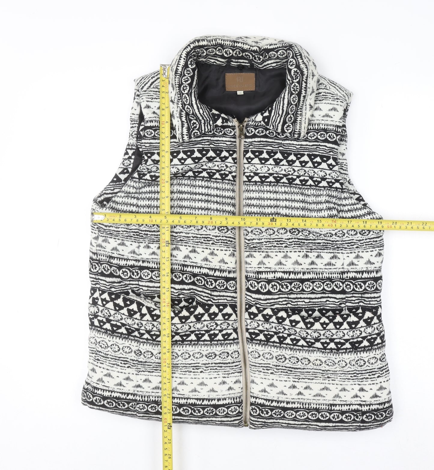 River Island Women's Black Aztec Knit Zip Waistcoat Size 14