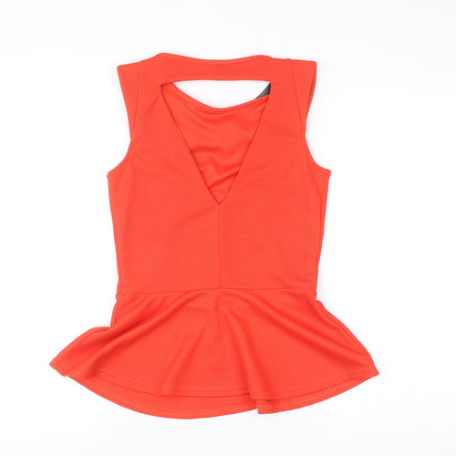 River Island Womens Orange Peplum Sleeveless Blouse Size 8
