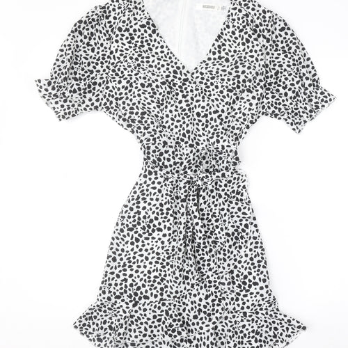 Missguided Women's Black Animal Print Short Wrap Dress Size 8