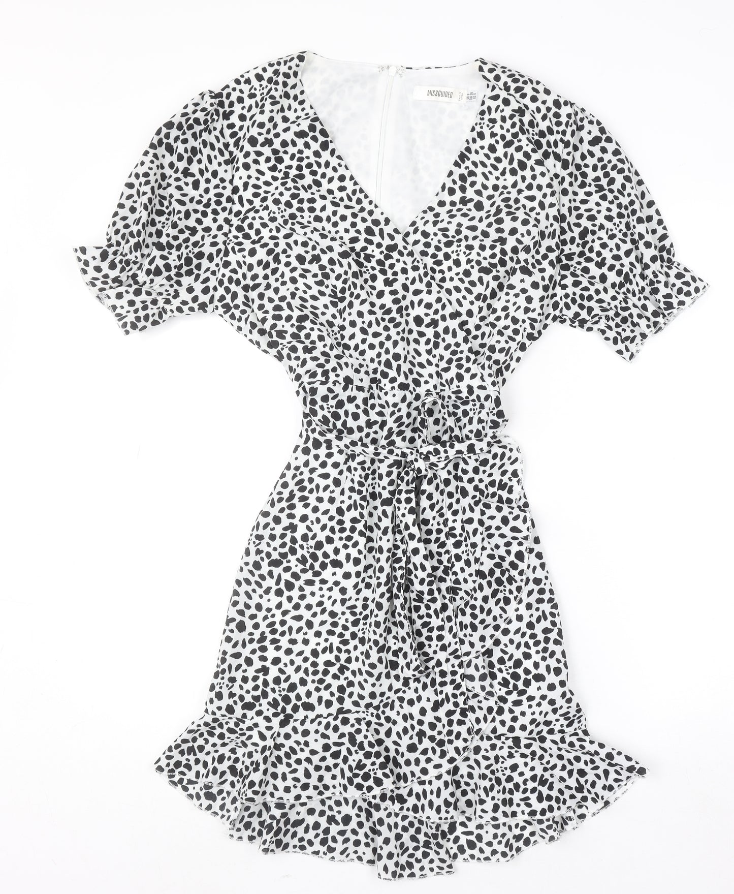 Missguided Women's Black Animal Print Short Wrap Dress Size 8