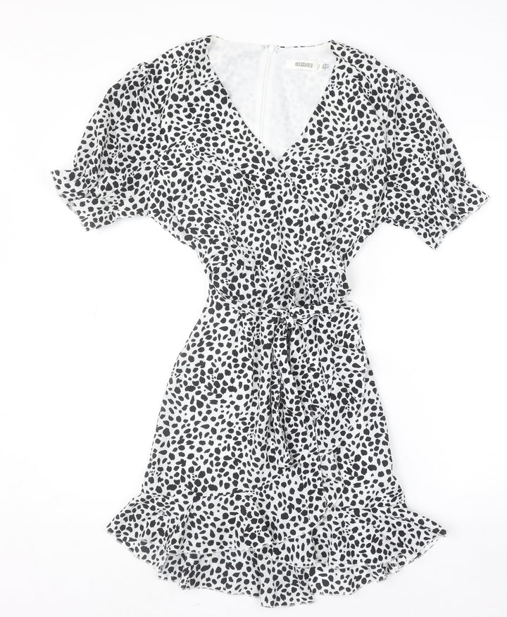 Missguided Women's Black Animal Print Short Wrap Dress Size 8