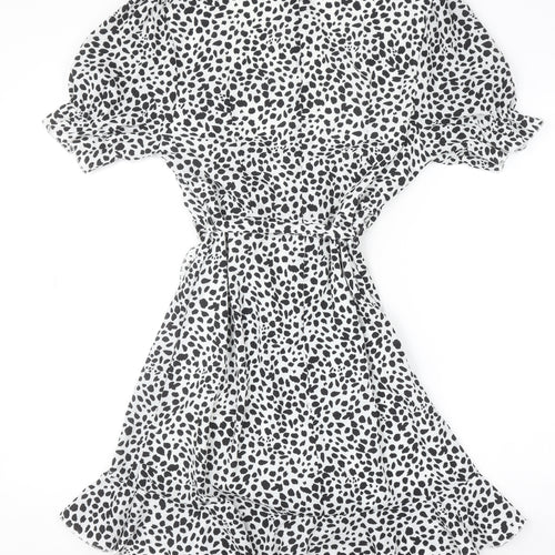 Missguided Women's Black Animal Print Short Wrap Dress Size 8