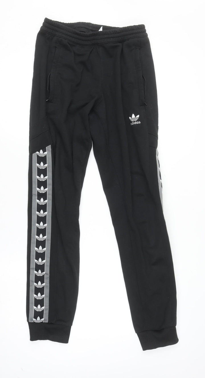 adidas Boys Black Jogger Activewear Trousers Size S with Side Stripe