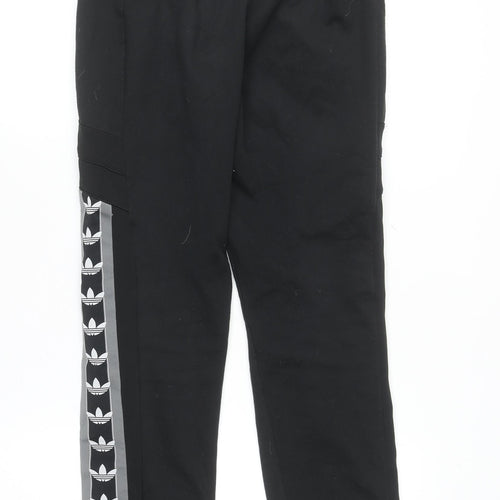 adidas Boys Black Jogger Activewear Trousers Size S with Side Stripe