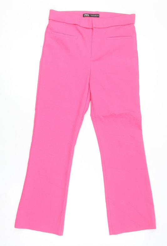 Zara Women Pink Flared Trousers Size M Cotton Blend