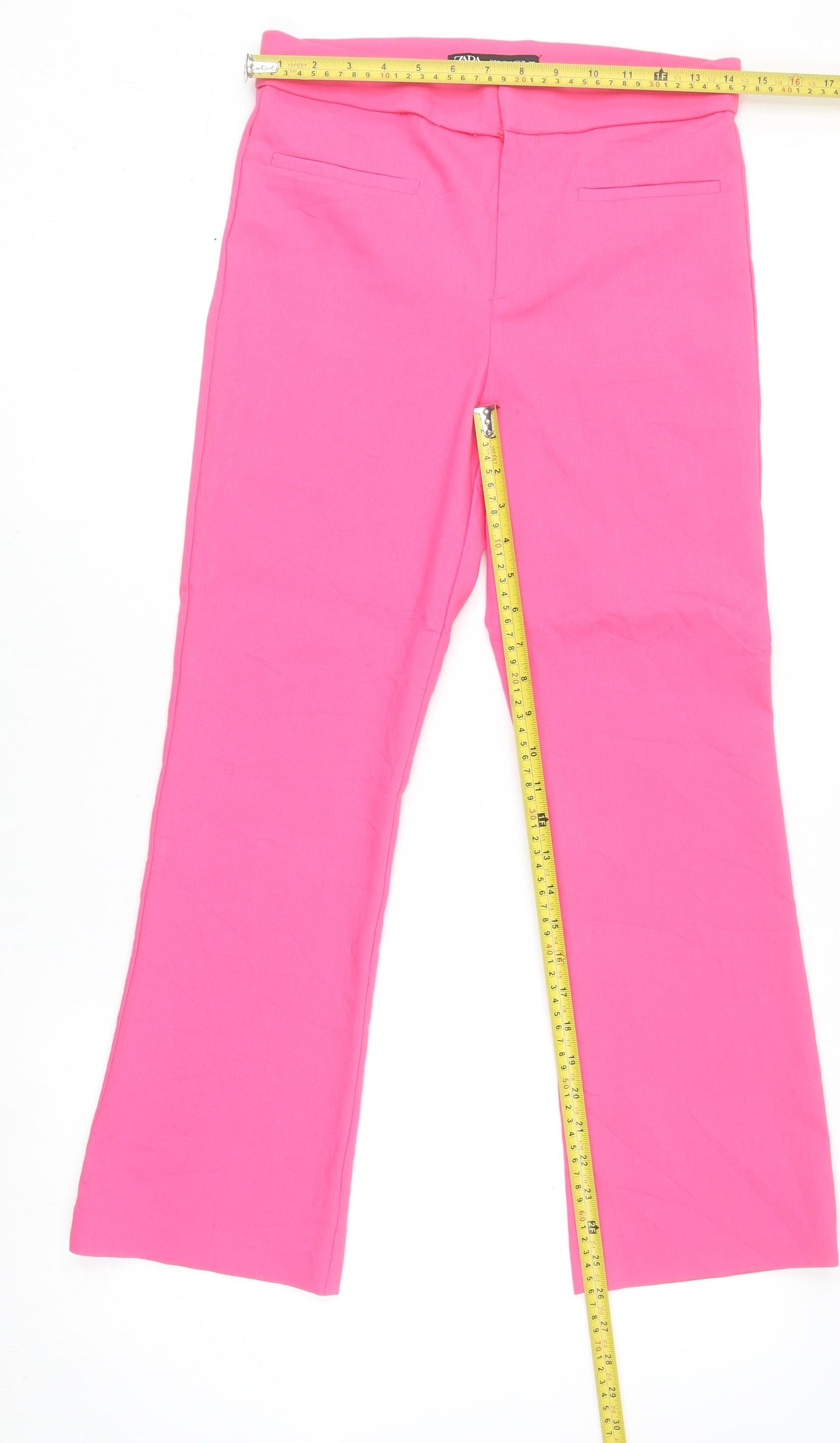 Zara Women Pink Flared Trousers Size M Cotton Blend