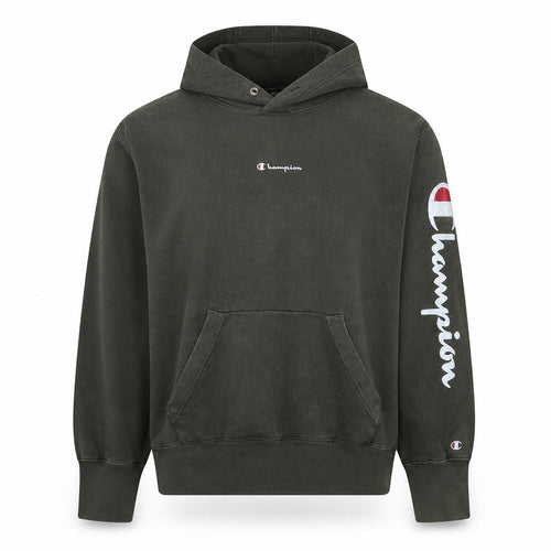 Champion Men's Green Pullover Hoodie L Logo Print Cotton Sweatshirt