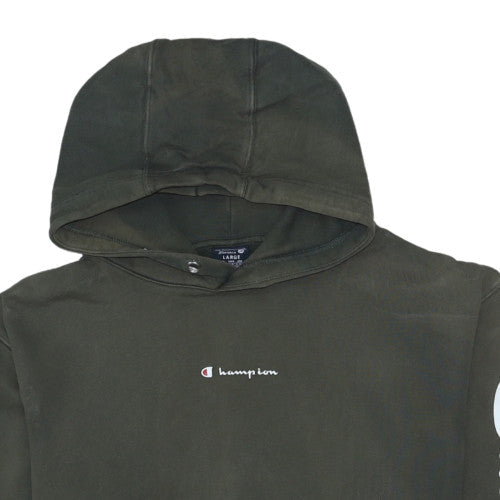 Champion Men's Green Pullover Hoodie L Logo Print Cotton Sweatshirt