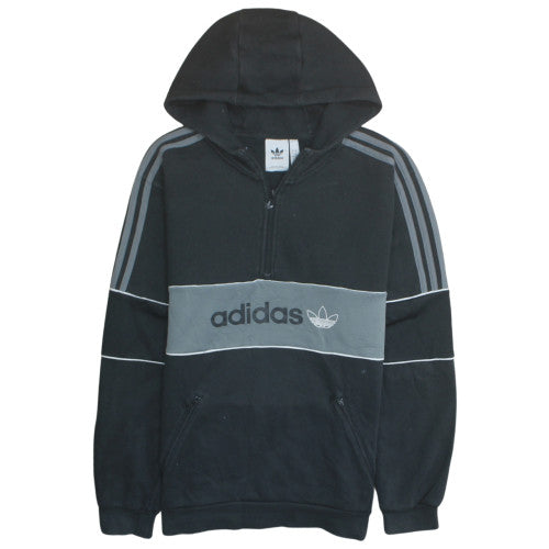 Adidas Mens Black Hoodie L 1/2 Zip Pullover Hooded Sweatshirt
