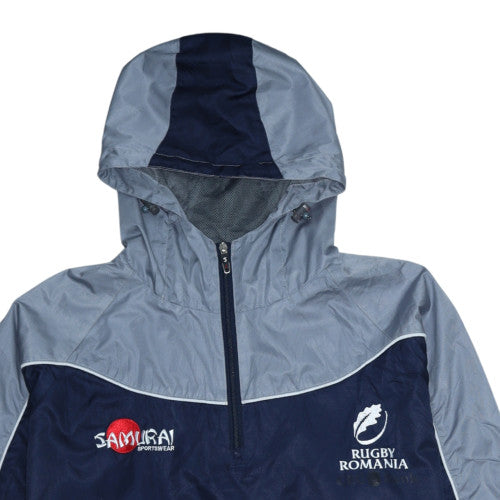 Samurai Men’s Blue Rugby Romania 1/2 Zip Hooded Pullover Sweatshirt L