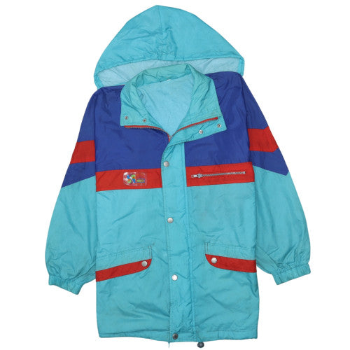 Brugi Women's Blue 90s Hooded Long Parka Jacket M Retro Winter Coat