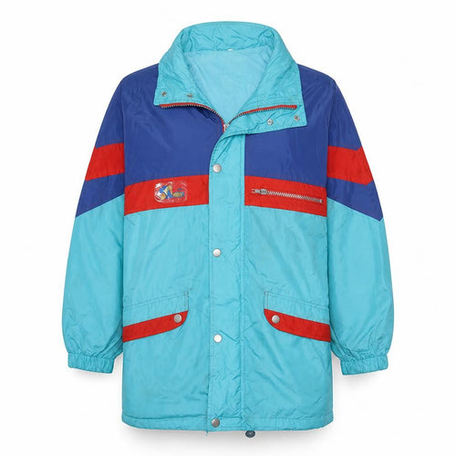 Brugi Women's Blue 90s Hooded Long Parka Jacket M Retro Winter Coat