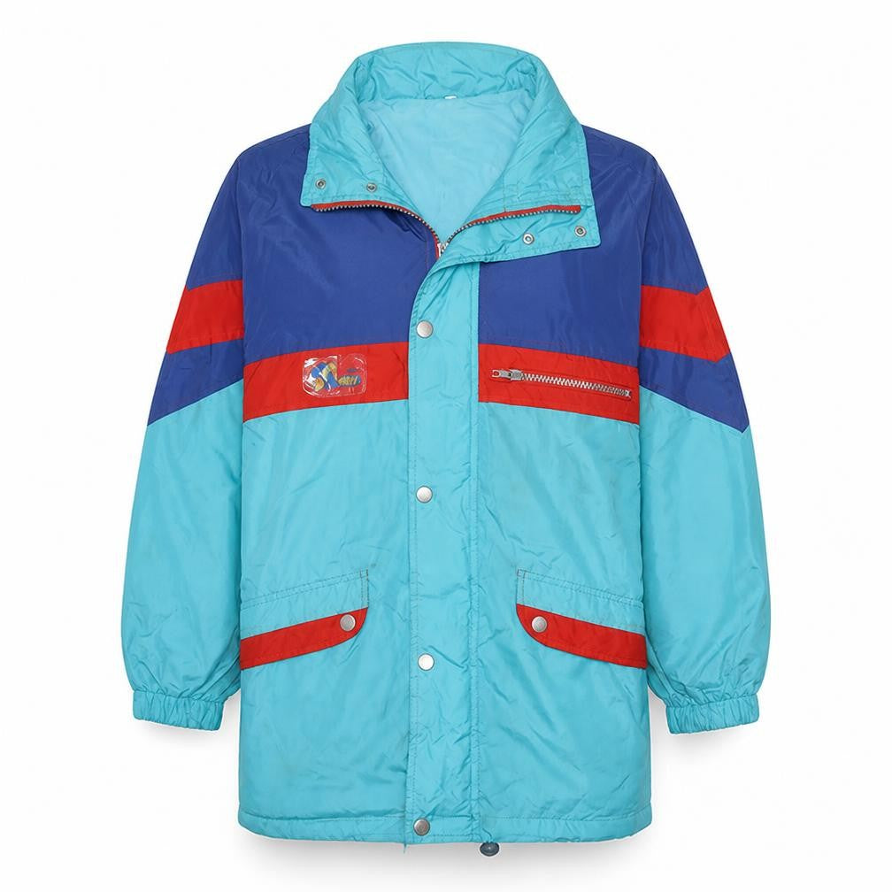 Brugi Women's Blue 90s Hooded Long Parka Jacket M Retro Winter Coat
